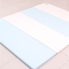 카라즈 시크릿 와이드 4단 유아폴더매트, 화이트 + 스카이블루