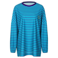 VikiniVender 女款條紋字母印花寬鬆防磨衣