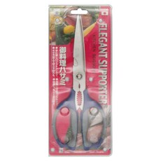 NIKKEN 多用途廚房剪刀 可夾核桃 鋒利不費力 可切肉剪肉骨 鋸齒刀刃可固定食材 可開罐 可開瓶 止滑柔軟握把, 藍, 1支