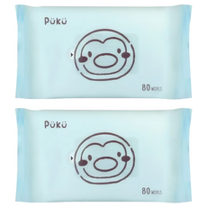 PUKU 藍色企鵝 超純水柔濕巾 無酒精 無螢光劑 無香料, 80張, 2包, 80抽