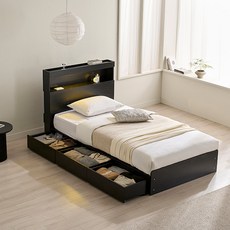 삼익가구 리프네 LED 3단 수납침대 프레임 단품 방문설치, 블랙