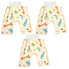 OhBabyLying 寶寶高腰防水隔尿褲 - 型號-6 長頸鹿動物園 表層100%純棉 內層77.1% 縲縈(竹纖維) 22.9%聚酯纖維, M, 3個