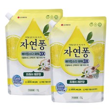 [비건라이프] 자연퐁 베이킹소다 파워 3X 주방세제 프레쉬 레몬향 리필, 1L, 2개