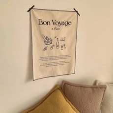 ins裝飾掛布 Bon Voyage to Paris 棉麻掛布, 59 x 42cm, 南法鄉村野餐風