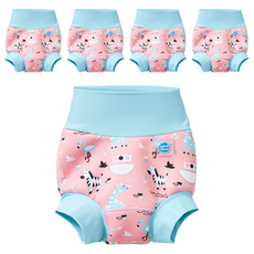 Splash About Brand New Happy Nappy 3D加強版 游泳尿布褲/尿布 粉紅動物園, L, 5件