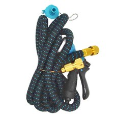 FAmILyLIFE 生活 第七代防爆高壓彈力伸縮水管 水槍 + 氣密式轉接頭 + 水管 FL-104-B 使用7.5m 收納2.5m 450g, 1個, 條紋藍