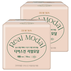 디어스킨 리얼모달 생리대 날개형, 대형, 14개입, 2개