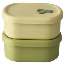 파미레 실리콘 스팀홀 용기 타원형 2종 세트 350ml, 올리브+라임, 1개