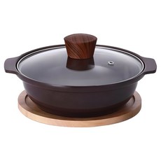 쿠킨 세라믹 인덕션 건강 뚝배기 냄비 + 나무 받침대, 20cm, 1개