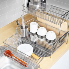 Comet 頂級不鏽鋼可伸縮式雙層碗盤瀝水架, 2層, 1個, 銀色