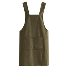 棉麻吊帶口袋圍裙, 卡其色, 1個