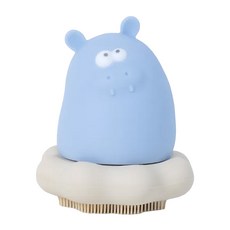 PiYOPiYO 黃色小鴨 鉑金矽膠可拆式洗澡刷毛玩具 安全無毒材質 趣味噴水設計, 河馬 藍色 + 灰色, 1個