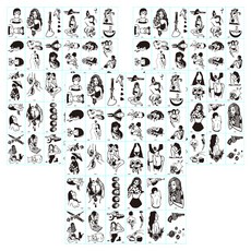 cinnamon girl 彩色紋身貼紙, E 黑色時尚, 3套