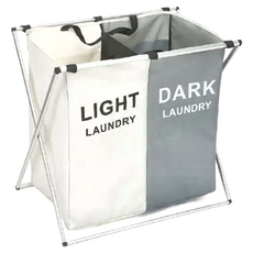 Hoom禾馨生活 分格洗衣籃 兩格, 牛津布收納袋+鋁管X支架, 60 x 41 x 58cm, 黑色 + 白色