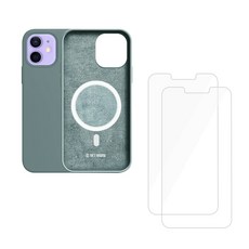 디씨네트워크 맥세이프 실리콘 파스텔 컬러 휴대폰 케이스 + 클래식 강화유리 액정보호필름 2p