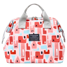 攜帶式加大防水雙拉鍊尿布袋 雙層雙拉鍊萬用袋 手提袋, 30 x 23 x 15cm, 粉鯨魚