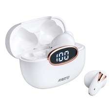 RASTO 純白晶石電量顯示真無線藍牙5.3耳機, RS46, 白色