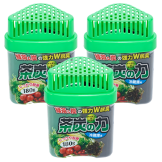 KOKUBO 小久保工業所 炭加綠茶冰箱除臭劑 吸附力強 安全有效去除冰箱異味 小巧不占空間 內容物為凝固型 不用擔心破損外漏, 180g, 3盒