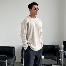 MEOSIDDA 男款華夫格圓領長袖T恤