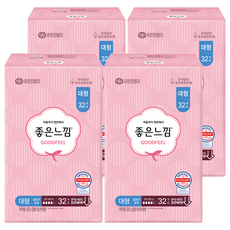 좋은느낌 오리지널 울트라슬림 생리대 날개형, 대형, 32개입, 4개
