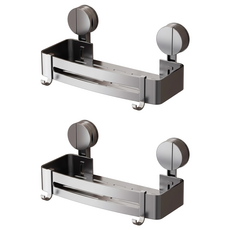 HOUDER 吸盤式太空鋁置物架 四方 標準, 槍灰色, 2個