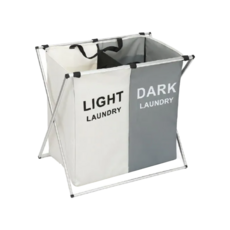 Hoom禾慕生活 分格洗衣籃 兩格, 60 x 41 x 58cm, 灰色 + 白色