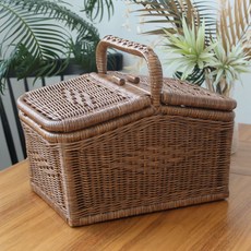 MAISONINDAHRATTANSHOP 基本款藤編野餐籃 B601, 棕色, 1個