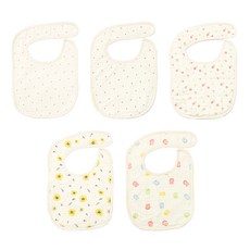 DCLARE 6層紗防水嬰兒圍兜5件組 G字款, 紅點+黑點+野花+向日葵+小熊軟糖, 1組, 1組