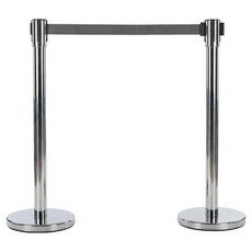 組裝式一般型不鏽鋼伸縮圍欄 銀色桿身 + 灰色拉帶組合, 2套, 銀色 + 灰色