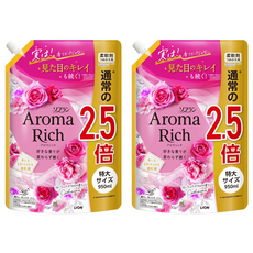 LION 獅王 Aroma Rich 新升級香氛衣物柔軟劑補充包 特大尺寸 通常的2.5倍, 950ml, 2包