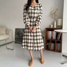 메이첼 여성용 루즈핏 빈티지 체크패턴 롱 원피스 00129 빅사이즈 포함