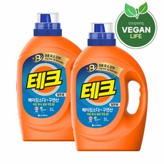 테크 베이킹소다 플러스 구연산 일반용 액체세제 본품, 3L, 2개