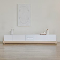 웰퍼니쳐 세이블 글라스 도어 거실장 방문설치, 화이트 + 오크