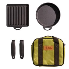 포미포유 캠핑 휴대용 주물팬 2종, 혼합색상, 1세트