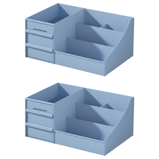 小麥購物 3層抽屜式桌上化妝品文具飾品收納盒 L2423, 北歐藍, 3個