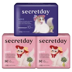 secretday Love超薄蝶翼型衛生棉 中(24.5cm) 16片入 2包+夜用型(36cm) 10片入, 1組