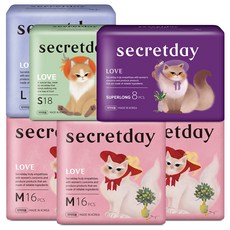 secretday Love蝶翼型衛生棉 中(24.5cm) 16片入 3包+大(29cm) 14片入+小(21cm) 18片入+超長夜用型(43cm) 8片入, 1組