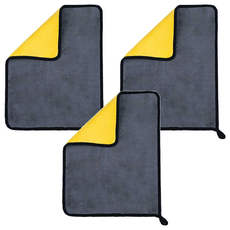 珊瑚絨擦車布 適用於汽車清潔 家居清潔 毛巾覆蓋, 灰黃色, 3條