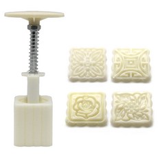 e家烘焙可調高度月餅印章+方形模具4件套, 1套, 隨機發貨（模具）