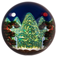 yulart 民畫日月五峰圖水晶鎮紙, 1個