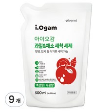 i.Ogam 水果&蔬菜洗滌劑 液體型 補充包, 葡萄柚/柳橙, 500ml, 9個