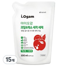 i.Ogam 水果&蔬菜洗滌劑 液體型 補充包, 葡萄柚/柳橙, 500ml, 15個