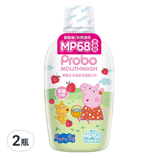 Probo 博寶兒 佩佩豬多益肽草莓口味兒童漱口水，雙效防蛀，溫和不刺激，食品級風味, 500ml, 2瓶