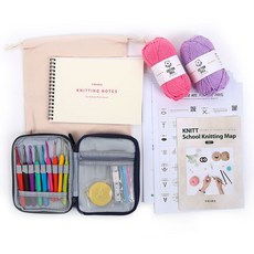 Knitt 新手入門水果鉤針包 + Cotton Doll編織線隨機出貨2入 + 棉質收納包隨機出貨組合, 混合色, 1個