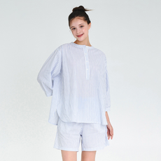 애니바디 여성용 통기성 스트라이프 면 7부 파자마 상의 + 3부 하의 세트