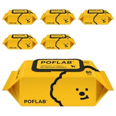 poflab 寵物低敏濕紙巾 溫和清潔 無酒精配方 狗狗清潔 貓咪適用, 80張, 6包