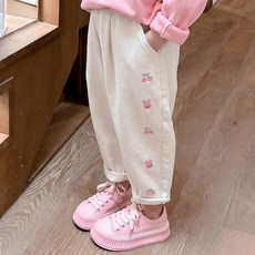 Starbean 女童櫻桃兔子刺繡鬆緊帶長褲