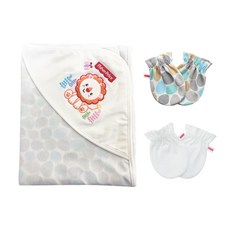 fisher-price 費雪 嬰兒印花包巾+手套 2件組