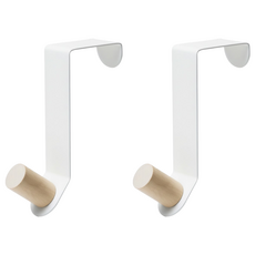 WE CHAMP 北歐風門後掛勾 木質掛鉤 強力負重 穩固可靠, 白色, 2個