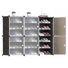 德利生活 側開組合鞋櫃, 全新透明門設計, 黑色, 6層